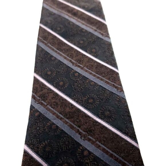 ‎DKNY Brown Silk Tie Woven Regimental - Picture 2 of 5